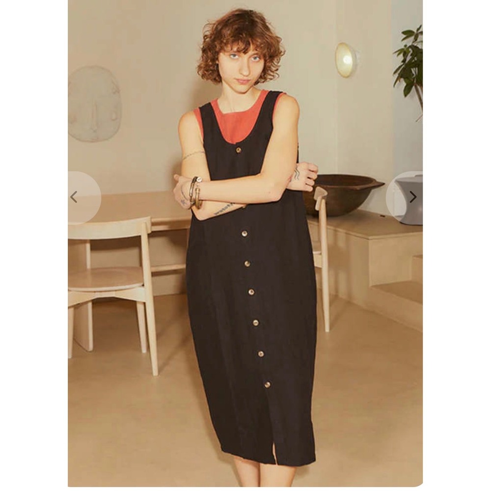 L.F. Markey Black basic classic Linen Button Front Dress Sustainable Utility